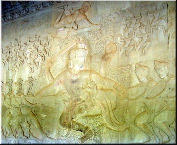 01 Vishnu, a 4-handed God of Protection, supervising the Churning of the Sea of Milk (a myth).jpg