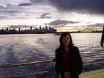 Sydney skyline seen from ship cruise in Port Jackson