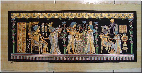 12 The  marriage rituals of King Tutankhamen and his wife in three stages (a papyrus painting).JPG
