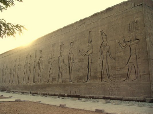 Egypt 2004---D07-03-03 Scuptures of Gods on a wall of the Temple of Edfu.jpg