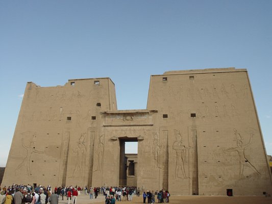 Egypt 2004---D07-03-04 The front door of Temple of Edfu through a pylon.jpg