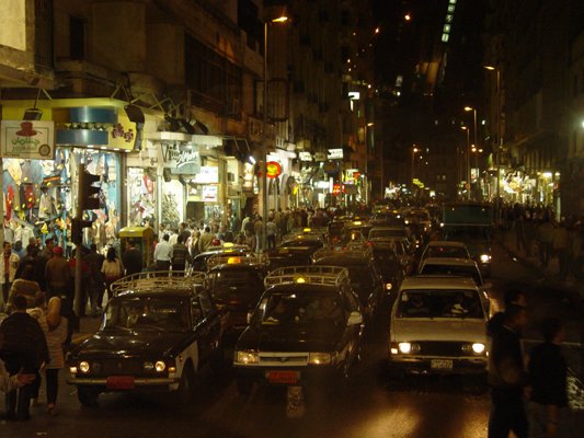 Egypt 2004---D09-04-05 A night scene of Cairo streets with taxis.jpg