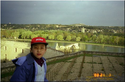 04-03-01a-10 Meimei against the bridge of 'Sur de Pont' at Avignon, France.jpg