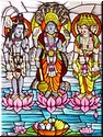 04 A glass window with 3 major Hindu gods - Brahma (right), Shiva (middle) & Vishnu.jpg