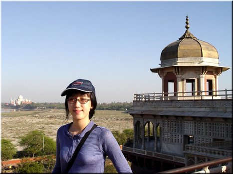 Day 5 --- 02-06 Agra Fort (Musamman Burj with Taj Mahal in background).jpg