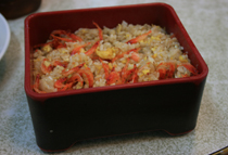 Lunch at Haiweichun Seafood Restaurant in Downtown Donggang (rice with sakura shrimps)