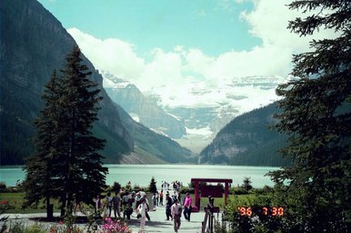 Canada 1996 --- 08 A full view of Louis Lake from Louis Castle Hotel (July 30).jpg