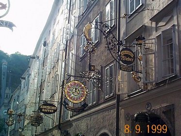 Austria 1999---08-09C 23 The Getreidegasse Street which is full of beautiful shop signs.jpg
