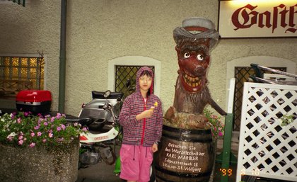 Austria 1999---08-10B 06 Meimei at a strange sculpture.jpg