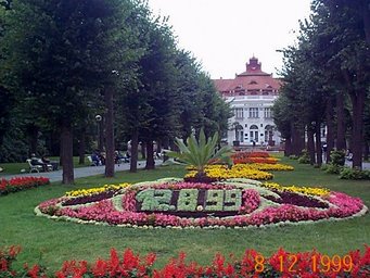 Czech 1999---08-12 01 A flower clock before a spring hall in Karlovy Vary, Czech.jpg