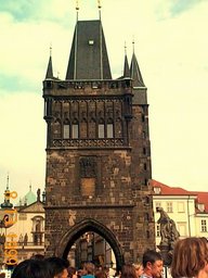 Czech 1999---10-03 14 Mana Strana Towers at bridge end.jpg