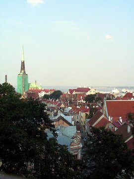 Estonia 2002---D1-03 07 A third view of the town in the direction of port with the tower of St. Olaf's Church at left.jpg