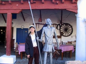 Spain 2002 - 16---2_8_Rest Area & Windmills --- 03 Hsin-Mu as a follower of Don Quixote.JPG