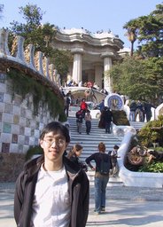 Spain 2002 - 33---2_11_Guell Park -part B --- 15 Hsin-Mu at the exit of the park.jpg
