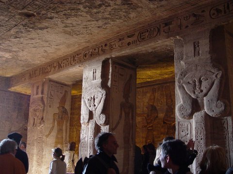 Egypt 2004---D08-02-18 Osiride pillars with Hathor statues in the temple.JPG