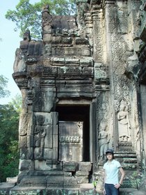 Cambodia 2006 --- Day 02-03 Thommanon and Chau Say Tevoda --- 02 At a column with reliefs of apsaras (fairy maidems).jpg