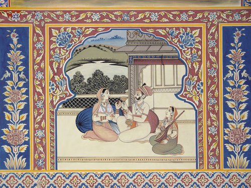 India 2007 - Day 2 --- 02-03 Mandawa Castle (a Mughal wall painting).jpg